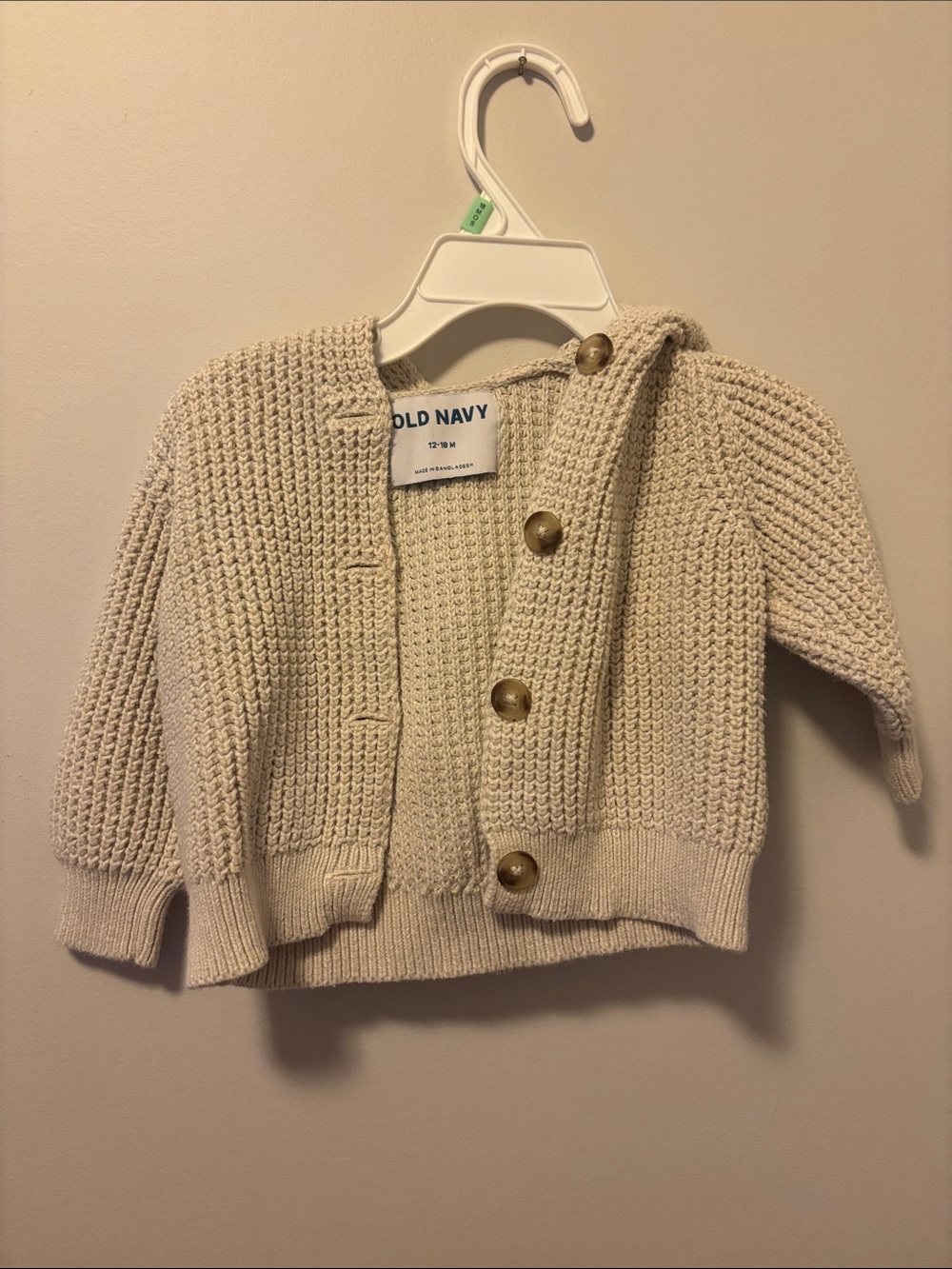 Old Navy Cream Chunky Knit Baby Cardigan with Wooden Buttons